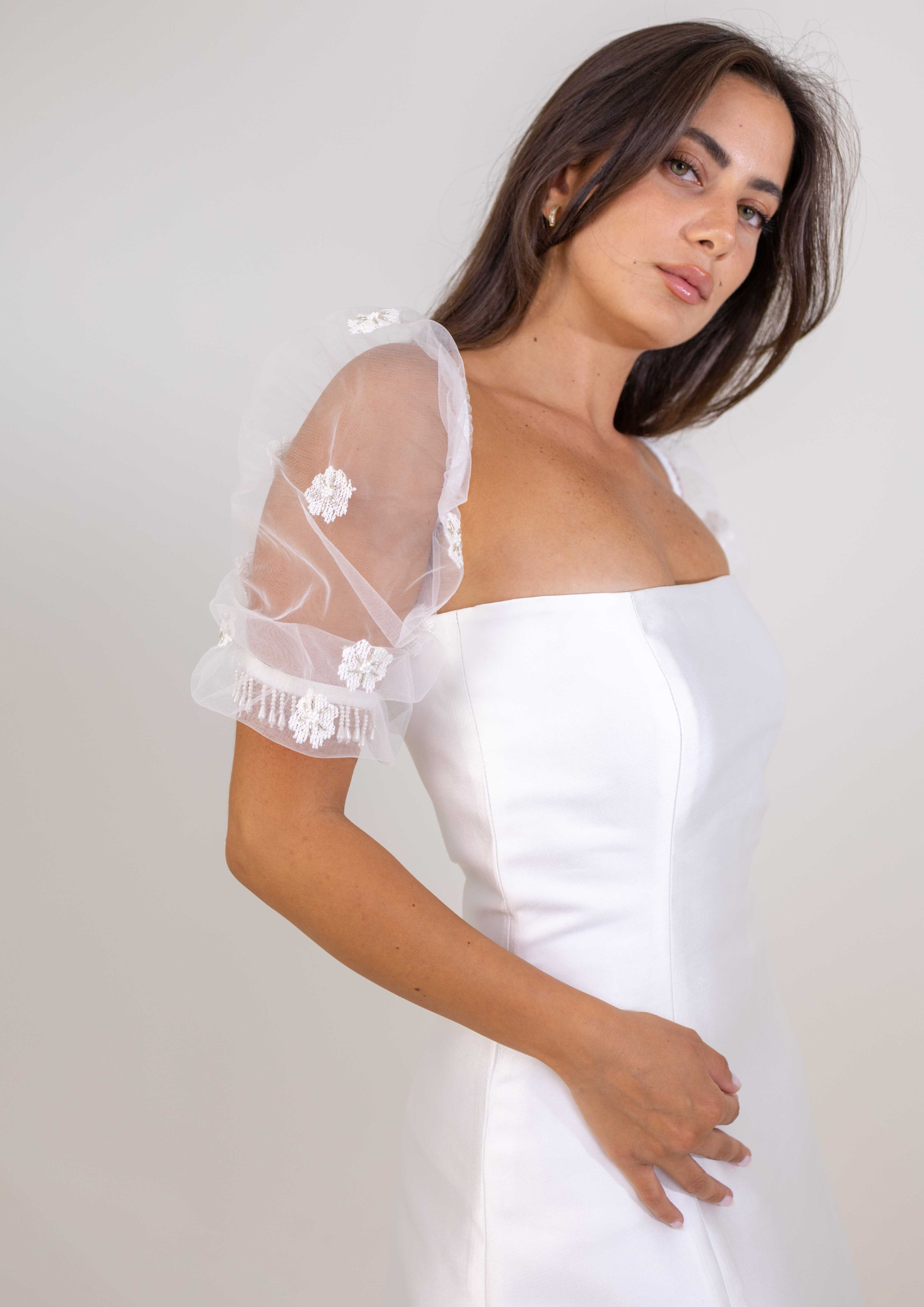 Hand Embroidered Tulle Sleeve
