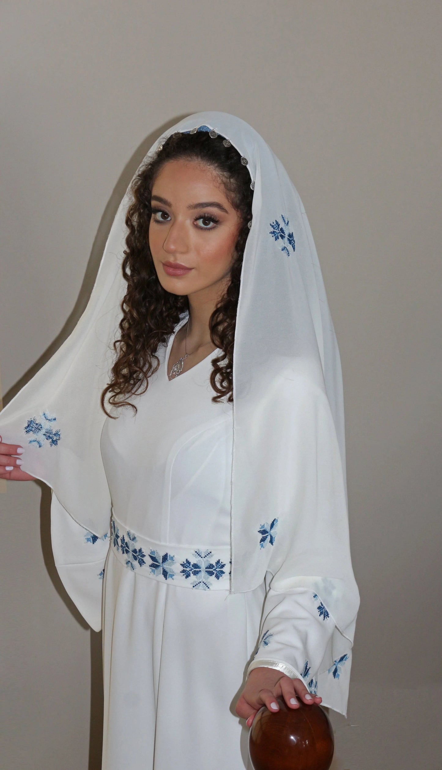 Blue Hand-Embroidered Wedding Shawl Deerah