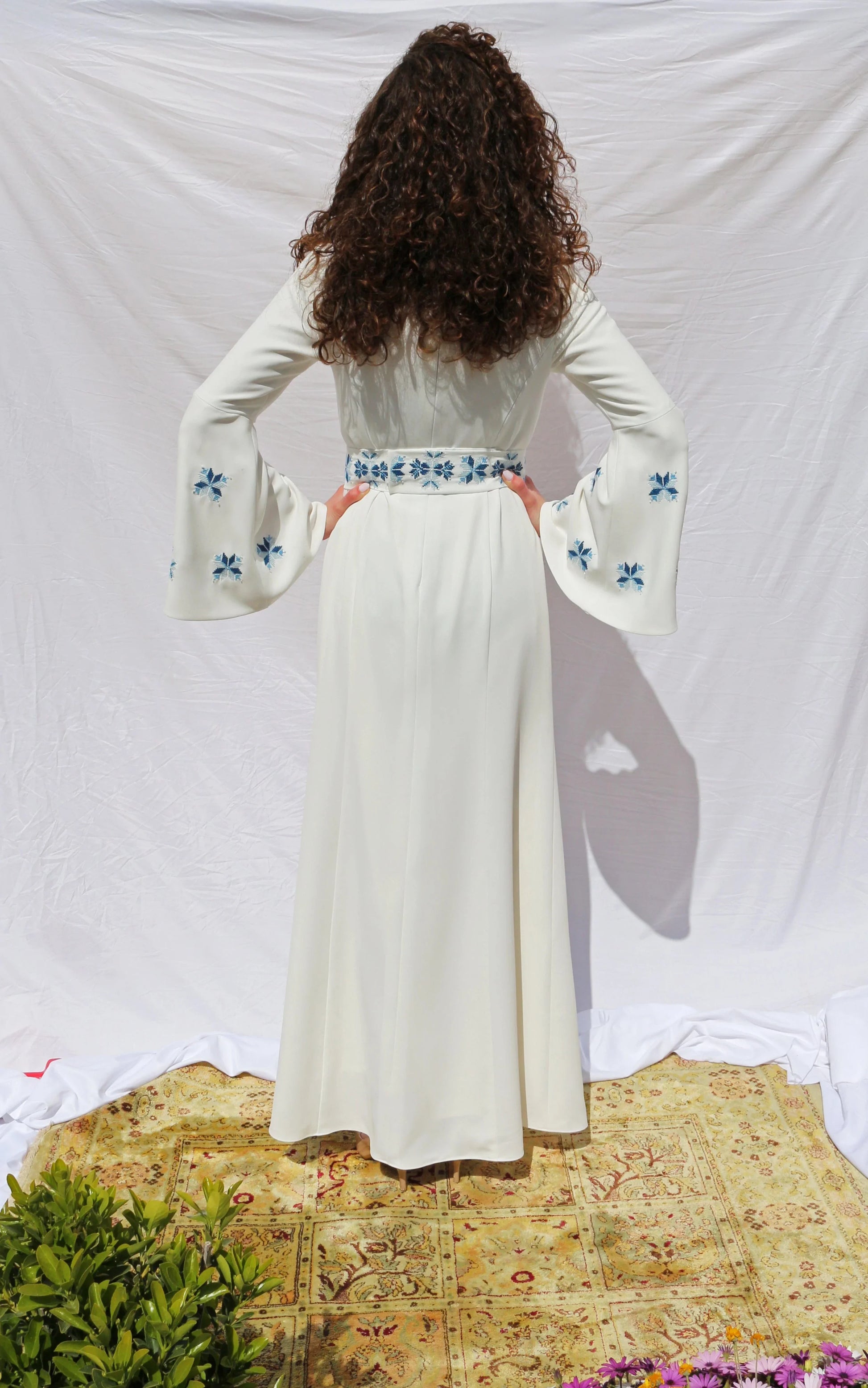 modern palestinian wedding dress Eman - Hand Embroidered White Palestinian Bridal Dress